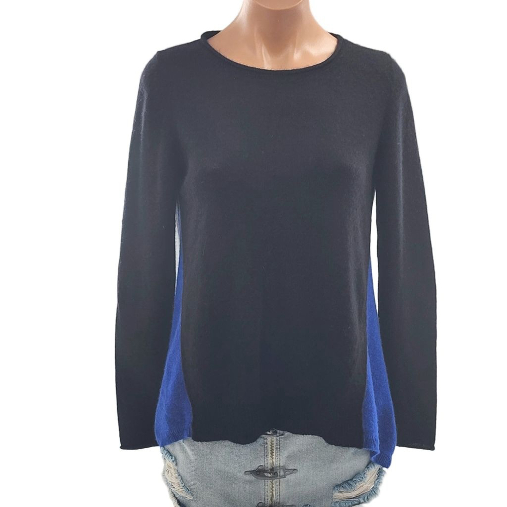 360 CASHMERE Super Soft Black Blue Cashmere Crew Neck Sweater Size M 247